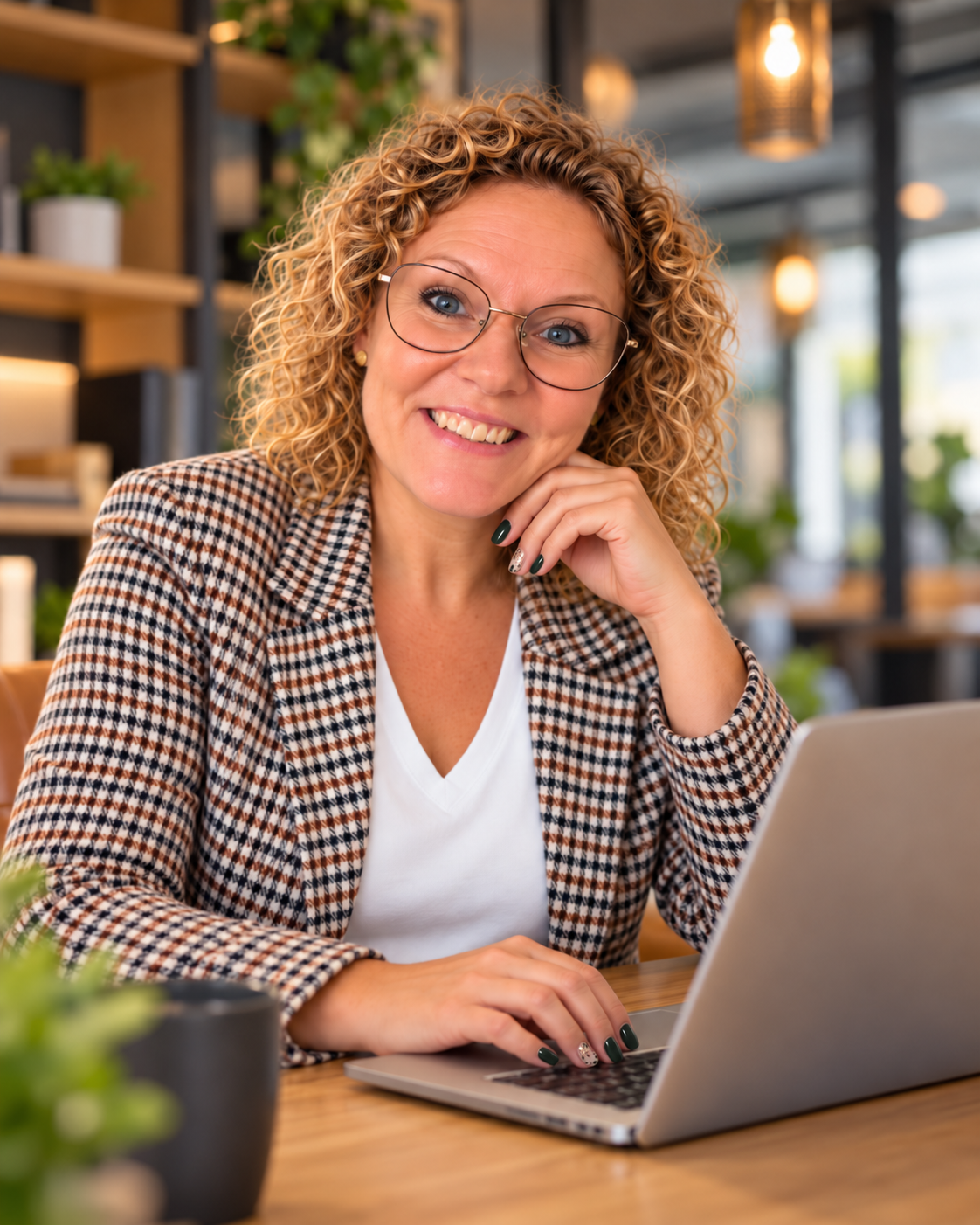 Tanja Nielsen smiler ved sin computer